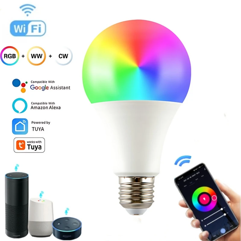 Tuya Smart WiFi LED Bulb Light AC 220V 110V E27 10W 15W 20W LED Lamp Dimmable APP Voice Control Works With Alexa Google Home Smart Led Light Bulbs