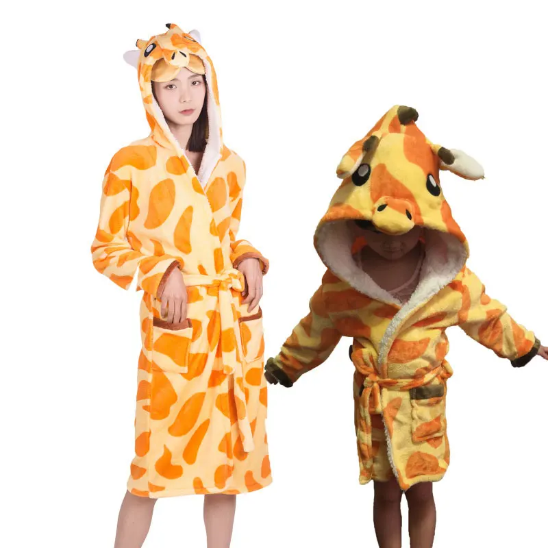 Kids Winter Flannel Bathrobes Cartoon Long Robe Unicorn Robes Pajamas Adult Dressing Gown Boys Girls Animal Sleepwear Bath Suit