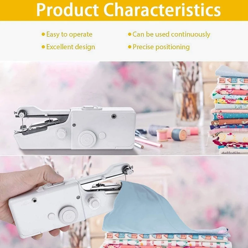 1pc Handheld Sewing Machine, Mini Portable Sewing Machine, Quick Manual  Sewing Tool For Fabrics, Children's Clothing, Clothing - 2 Random Bobbin  Colors (battery Not Included)