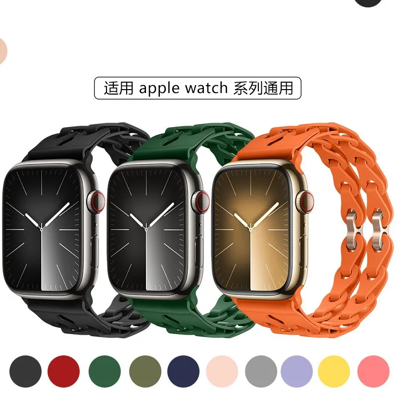 

3D Hollow Silicone Strap For Apple Watch Band 44mm 40mm 45mm 49mm 41mm 38MM Buckle Bracelet for iWatch Series SE 7 3 5 6 8
