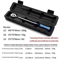 Clé dynamométrique réglable à entraînement 1/4 "3/8" 1/2 ", outil de bougie d'allumage préréglé 5-210Nm avec tête pivotante pour la réparation de vélos de voiture 6