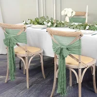 10pcs Sage Green Cheesecloth Chair Sashes Rustic Bowknot Designed Chair Cover for Wedding Banquet Party Chair decor 40X275cm 2