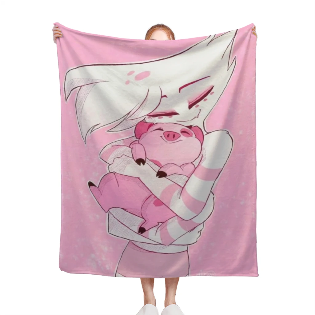 Angel Dust And Fat Nugget Hazbin:Pink:Hotels Blanket Style Home Textile Flannel Soft Throw Blanket Bedding Sofa Cover for Kids 2