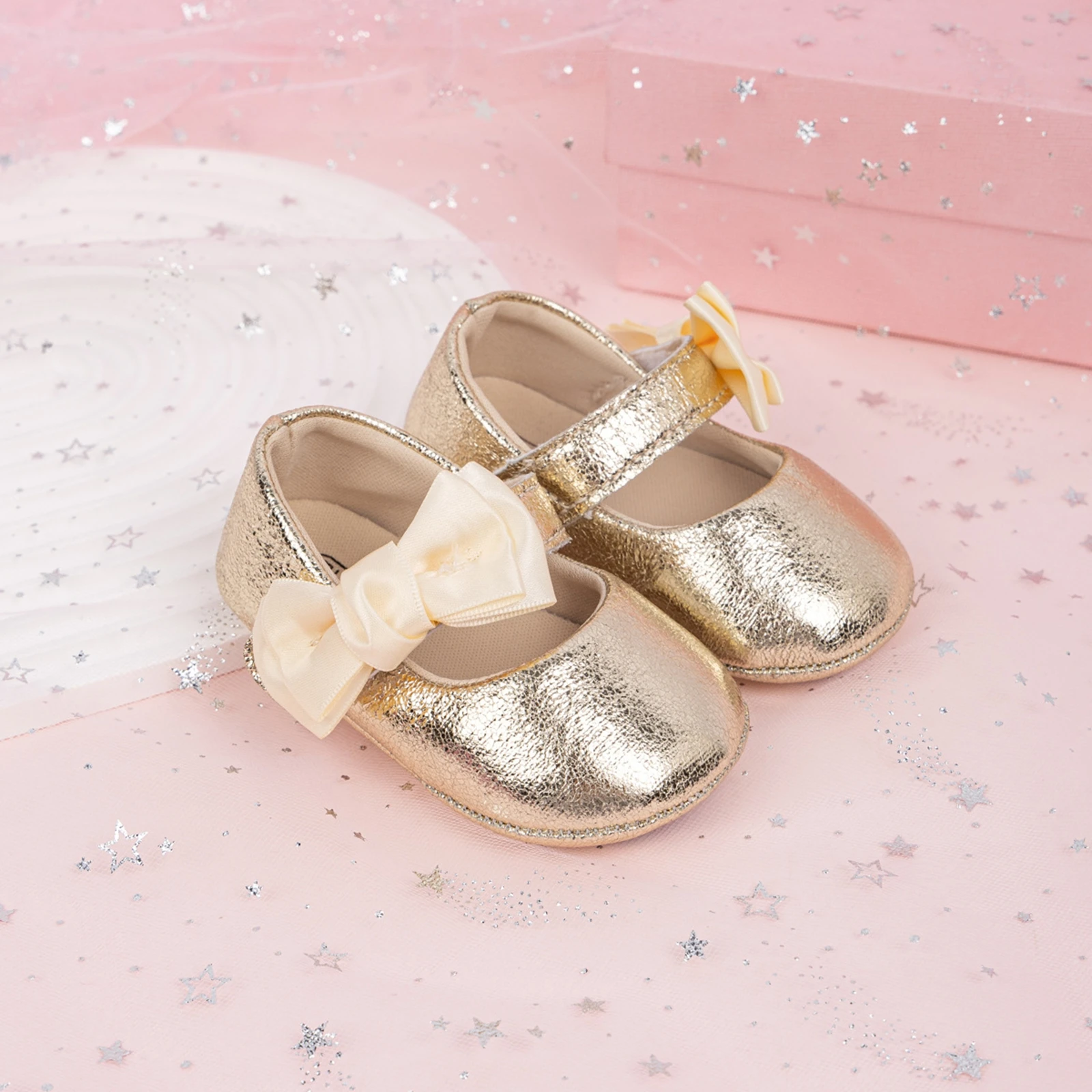 BeQeuewll Cute Bows Baby Girls Mary Jane Shoes Soft Sole First Walkers Princess Cute Soft Non-Slip Infant Baby First Walking 6