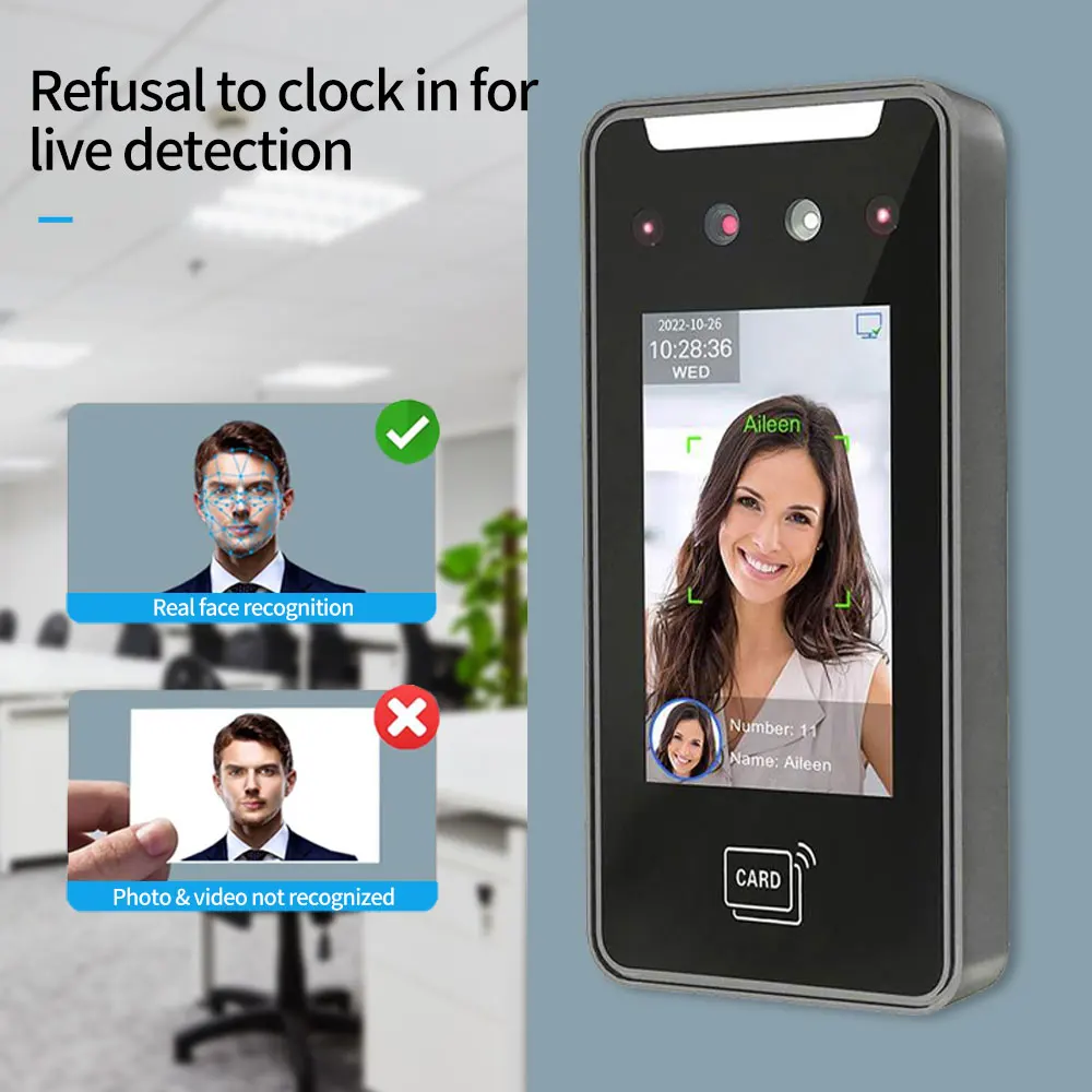TCP/IP WiFi AI Facial Face Recognition Time Attendance Access Control Machine RFID Card Reader Electric Empolyee Recorder System Face Recognition Access Control System Door Access Controller