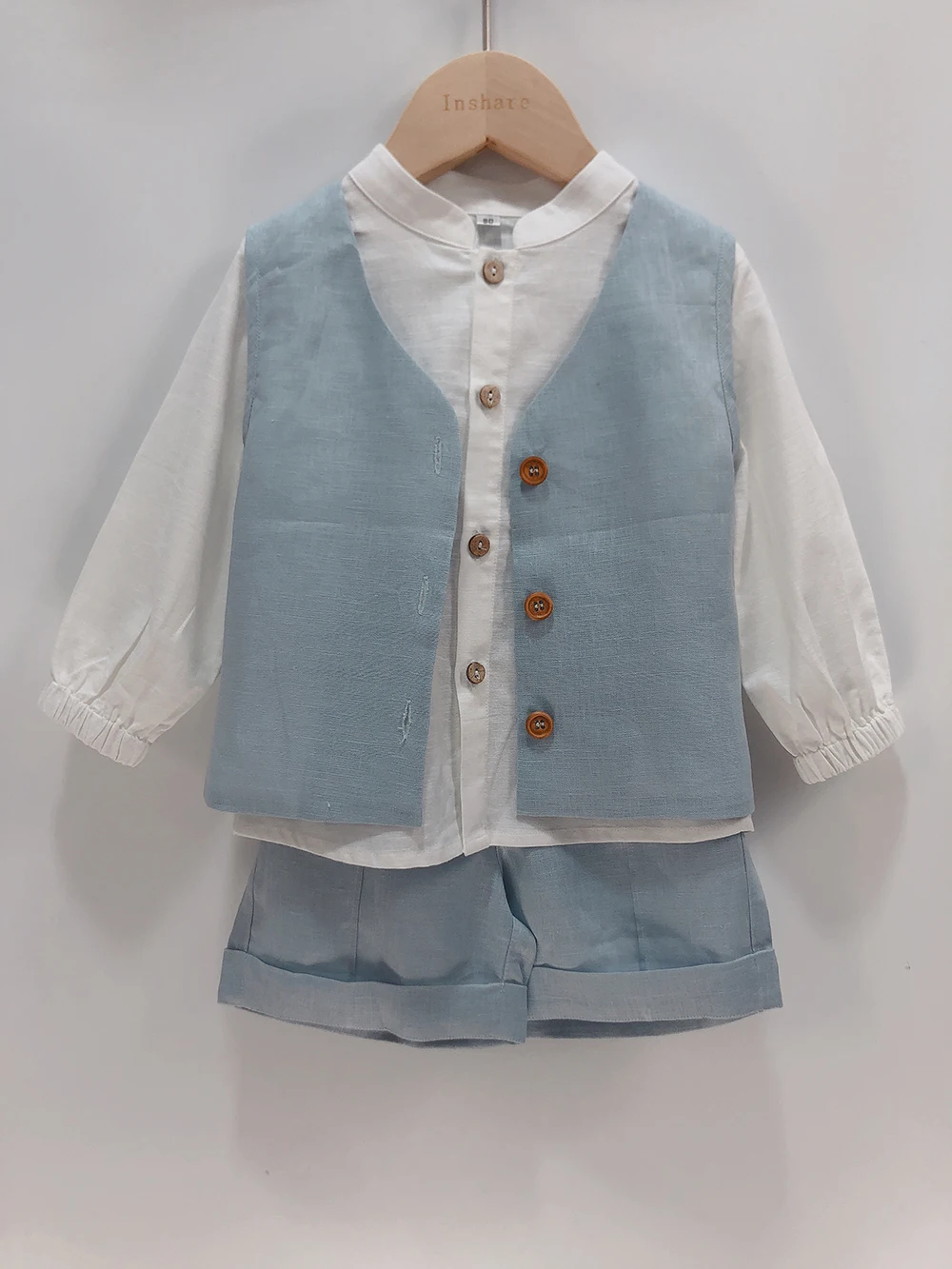 Luli & Me Boys Dressy Shorts & Shirt Set - Velvet - Chocolate Brown