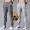 Winter velvet Casual Pants Men Thick Business Stretch Slim Elastic Waist Jogger Outdoors Korean Classic Fleece Trousers Male