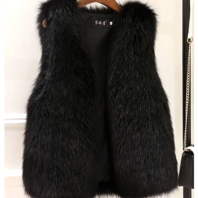 womens long black puffer coat Autumn and Winter 2021 New Imitation Fox Fur Grass Vest Women's Middle Long Coat Imitation Fur Fur Vest Shoulder White black puffer Coats & Jackets