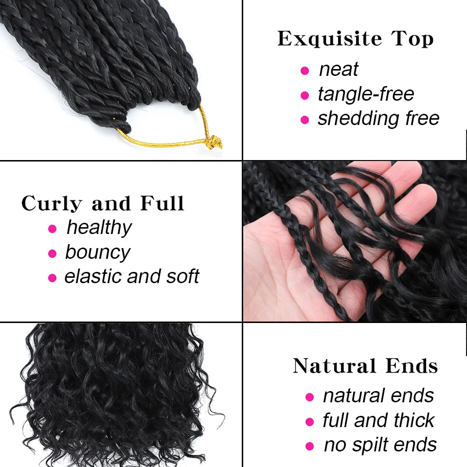 14 24 Inches Crochet Box Braids With Curly Ends 9 Packs 30 27 613 Colors Ombre Blonde Synthetic Goddess Box Braids Crochet Hair crochet hair extensions
