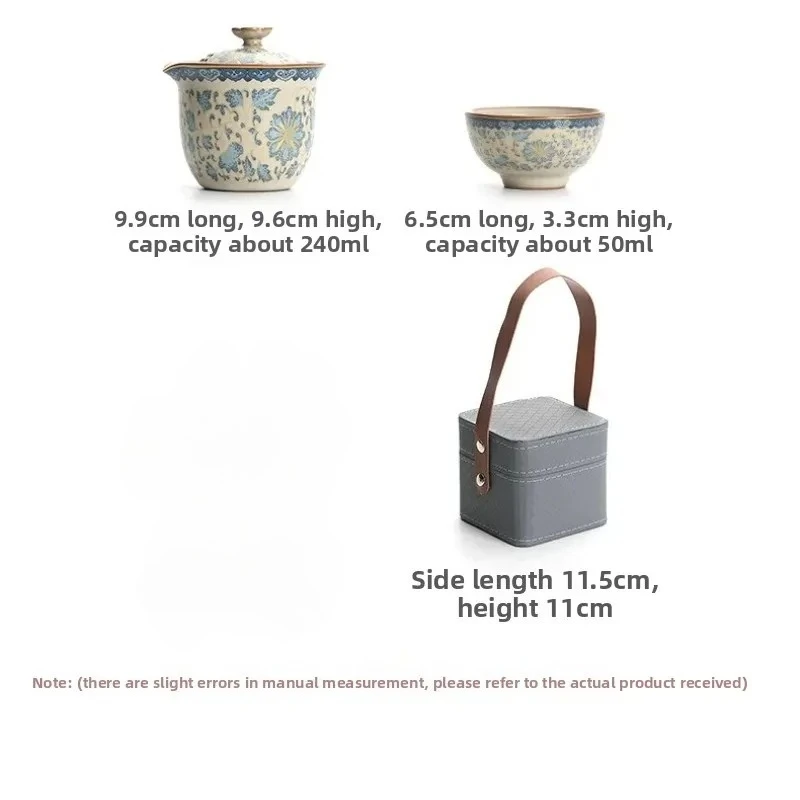 Blue & White Ru Porcelain Travel Tea Set - 1 Teapot 3 Cups, Portable Kung Fu Ceremony Kit with Lotus Pattern & Compact Case