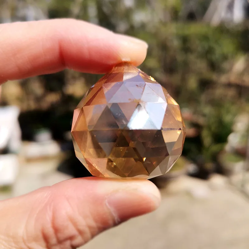 Crystal Prisms Faceted Ball Gold Champagne Sphere Crystals Sun Catcher Chandelier Prism Parts DIY Home Wedding Decor Ornaments