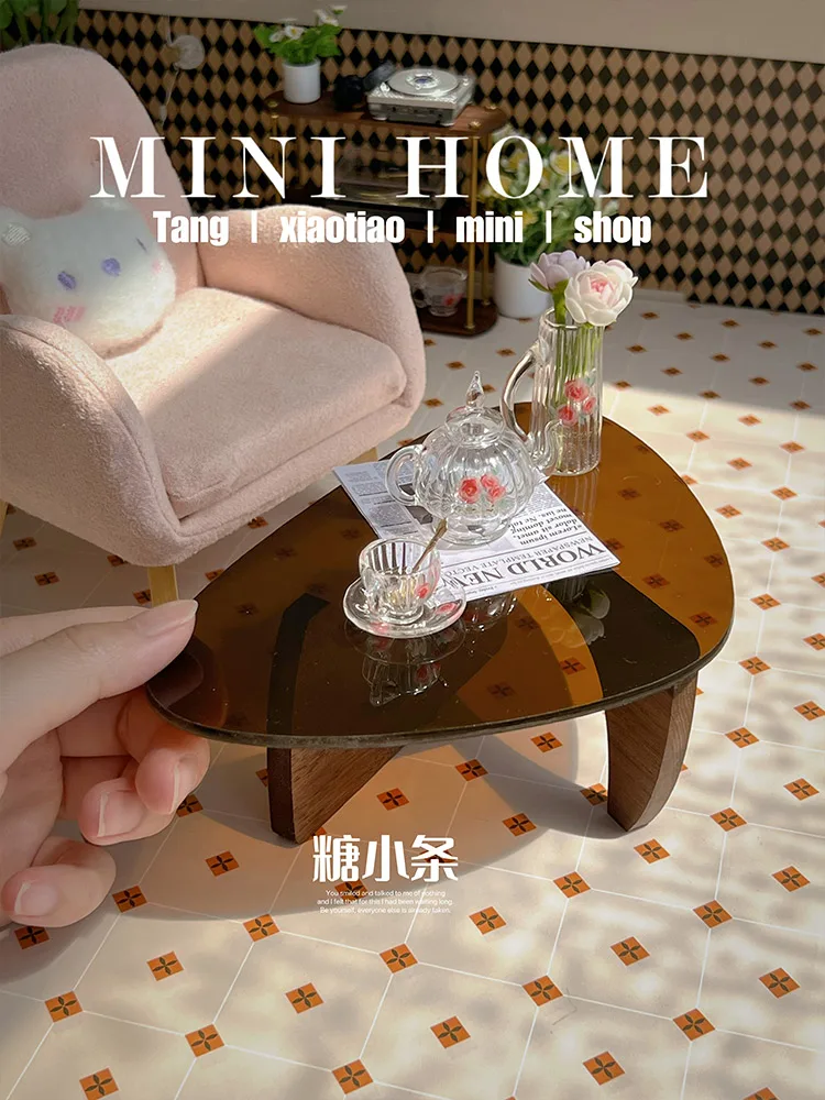 1/6 Doll House Model Furniture Accessories Transparent Acrylic Wood Coffee Table Bjd Ob11 Gsc Blyth Soldier Lol Geometric Table a6 100x150mm wood metal base acrylic sign holder display stand restaurant coffee menu paper price listing holder frame