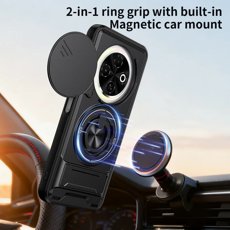 Versatile 2-in-1 Ring Grip with Built-in Magnetic Car Holder and Lens Protective Cover