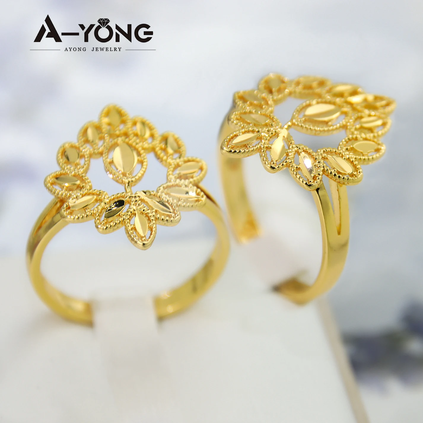 Nigeria Hochzeit Schmuck Ringe 21k Gold Überzogene Türkische Braut Vintage Hohl Ring Arabisch Heiraten Frauen Täglichen Party Schmuck – Detail 9