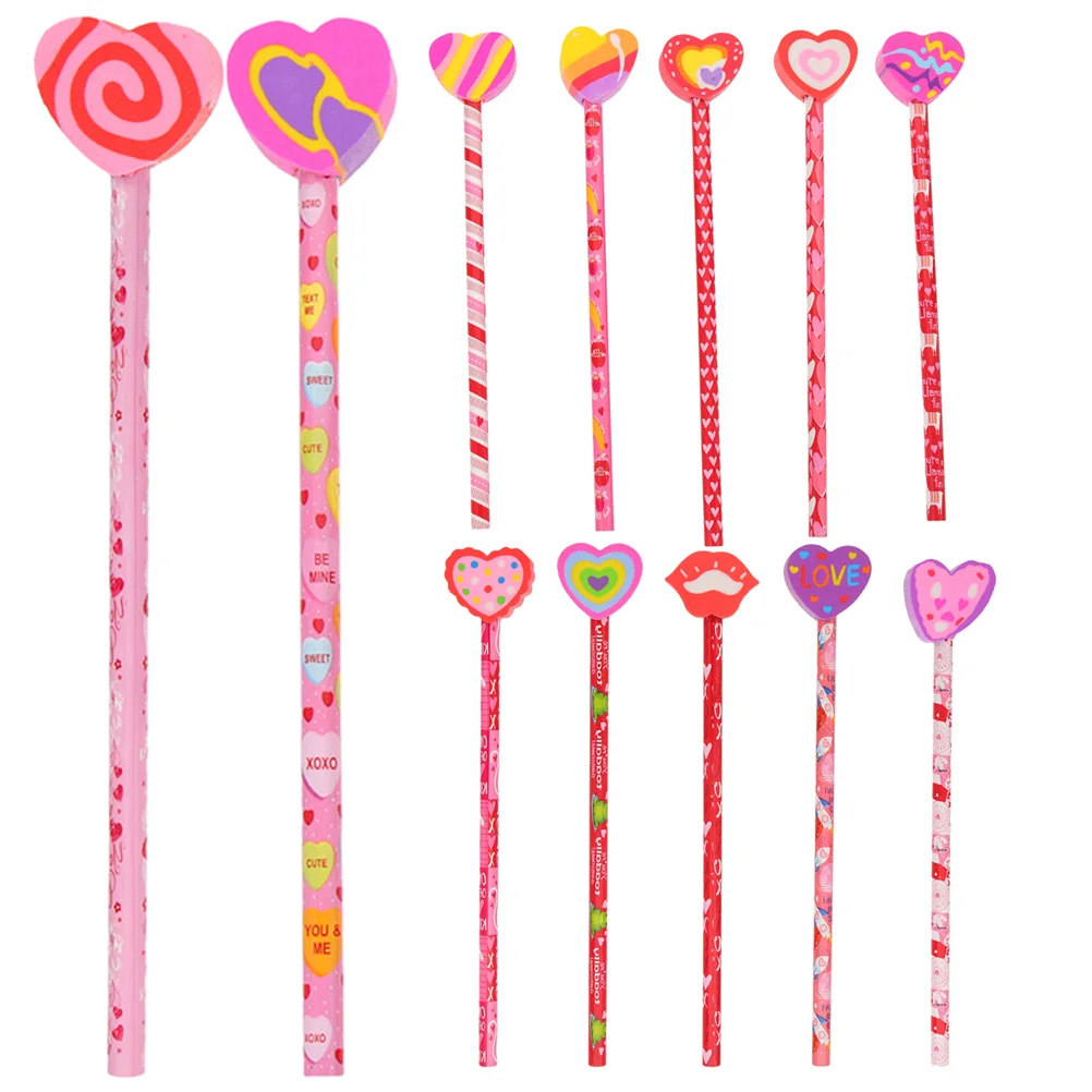 

Cartoon Heart Pattern Pencils Wood HB Pencils Eraser Tipped Heart Eraser Tipped Pencils For Gifts Mixed Style