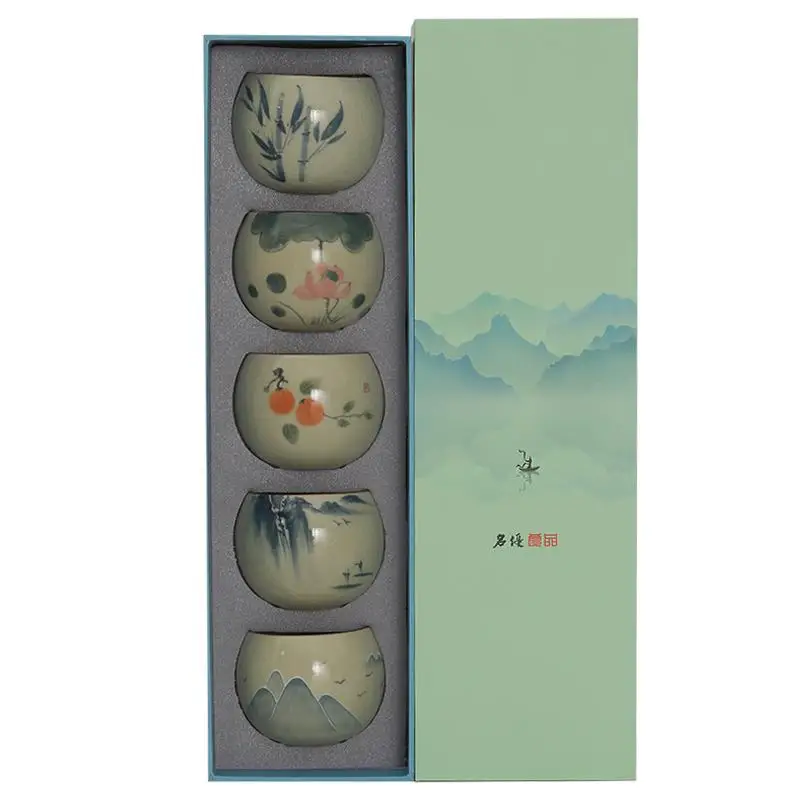 Ceramic hand-painted tea cup Kung Fu Tea Cup Gift Box Set Small teacup underglaze colour High end gift giving drinking utensils