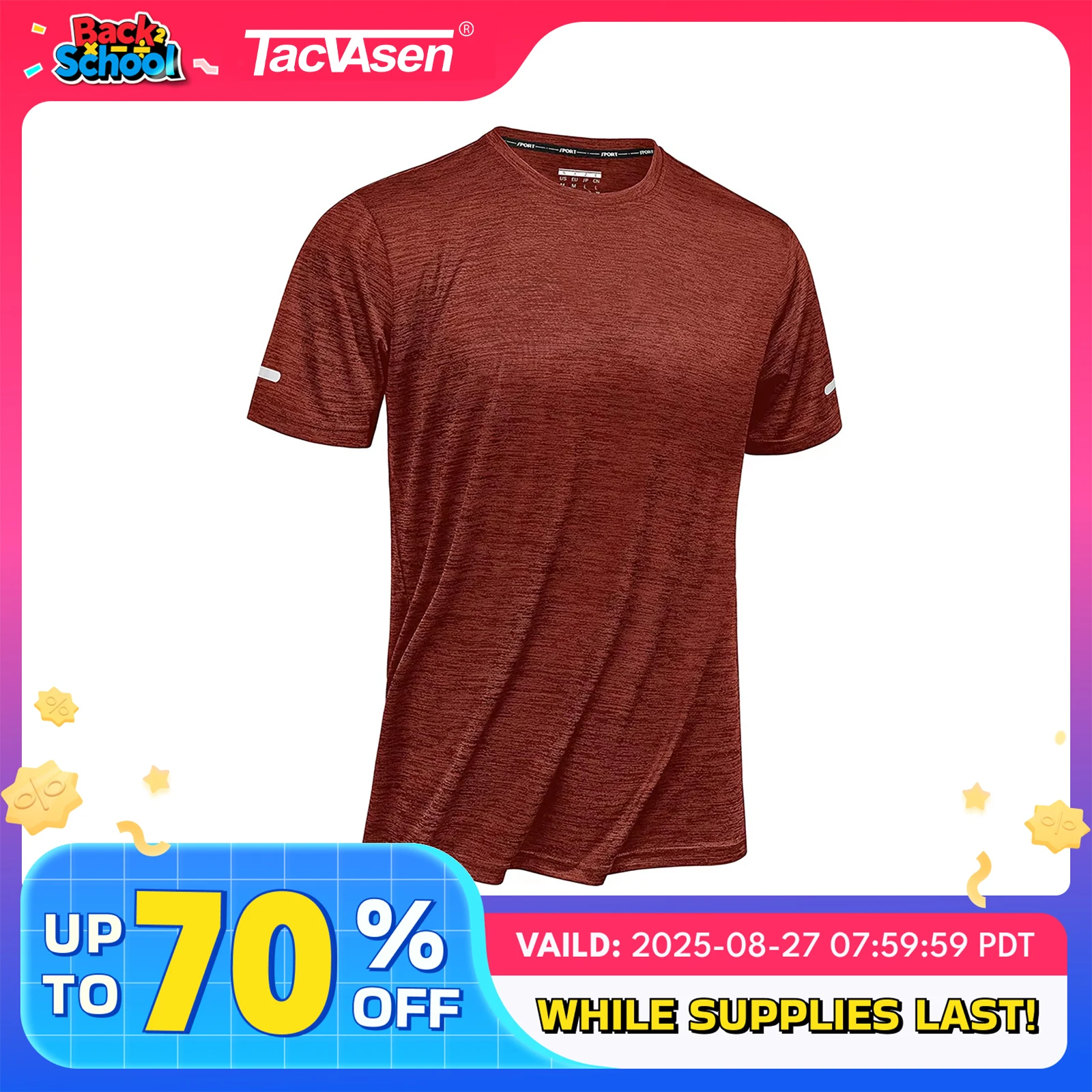 TACVASEN Summer Quick Dry T-shirts Mens Running Jogging Athletic T-shirts Reflective Stripe Sports Gym Fitness Workout T Shirts