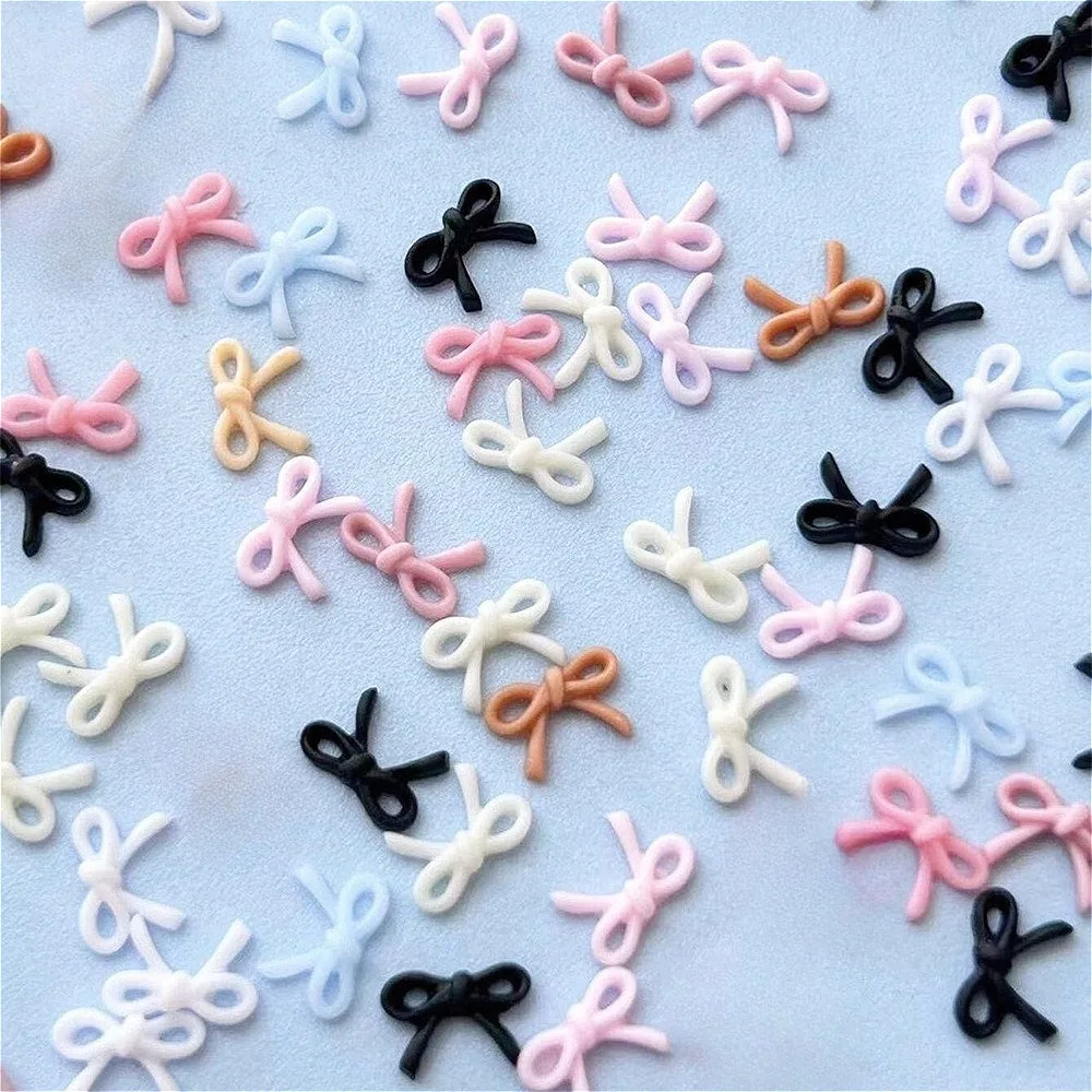 100개 6*8mm 리본 레진 네일 아트 장식, 신선한 마카롱 색상 속이 빈 리본 미니 보우낫 레진 네일 참 DIY 액세서리