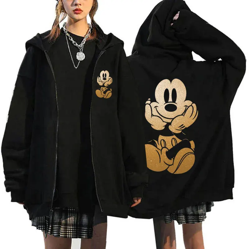 2024 Fall Clothing Women Disney Role Play Mickey Mouse Cartoon Zipper Hoodie Women Winter Coat Fleece Jacket Korean Clothing 6