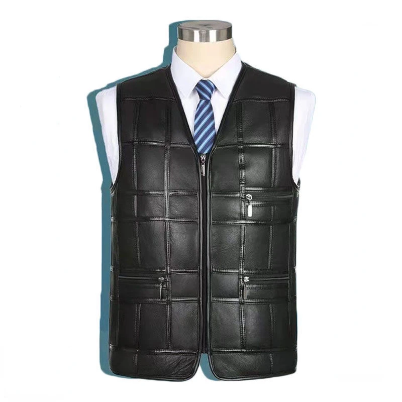 Men's Leather One Piece Leather Vest Thick Warm Sheepskin Vest Autumn and Winter Genuine Sheepskin Vest Pure Wool Vest 6