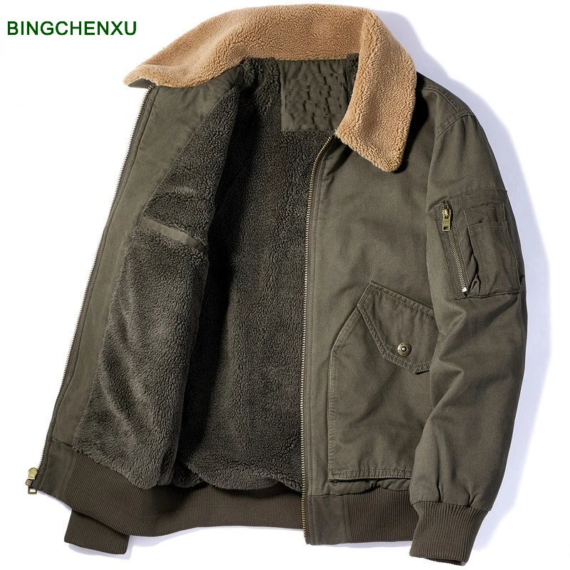 BINGCHENXU мужские флисовые карго-куртки меховые теплые куртки с воротником-стойкой