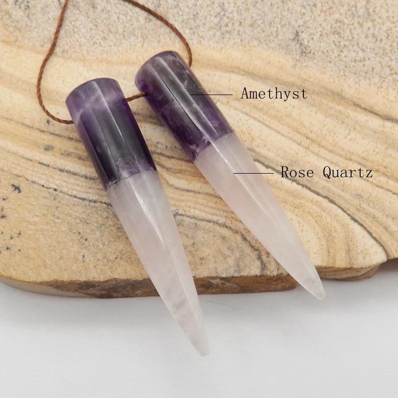 Semiprecious Natural Stone Amethyst Rose Quartz Fashion Jewelry Earrings Accessories For Women 42x8mm 8.1g