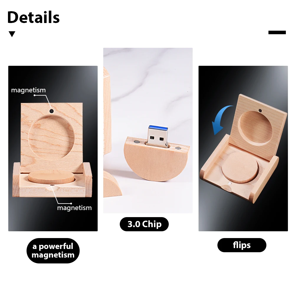 USB3.0 원형 나무 USB 3.0 플래시 드라이브 128GB 무료 맞춤형 로고 펜 드라이브 64GB 메모리 스틱 저장 장치 펜드라이브 32GB 나무 상자