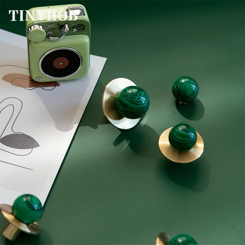 Natural Stone + brass Knobs Cabinet Knob Handle Dresser Knobs Drawer Pulls Furniture Hardware Elegant Green