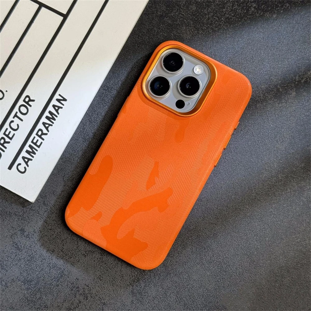 Luxury Camouflage Leather Shockproof Magnetic Case with MagSafe Compatibility