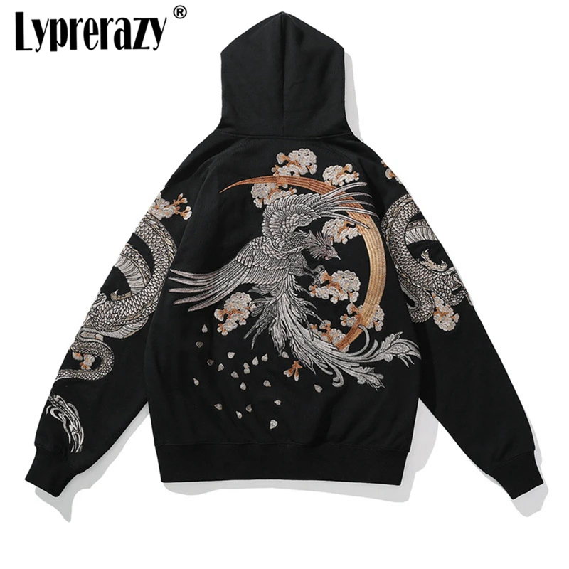 

Lyprerazy National Tide New Rosefinch Embroidery Zipper Hoodies Sweatshirts Japanese Trend Loose Pullover Hooded