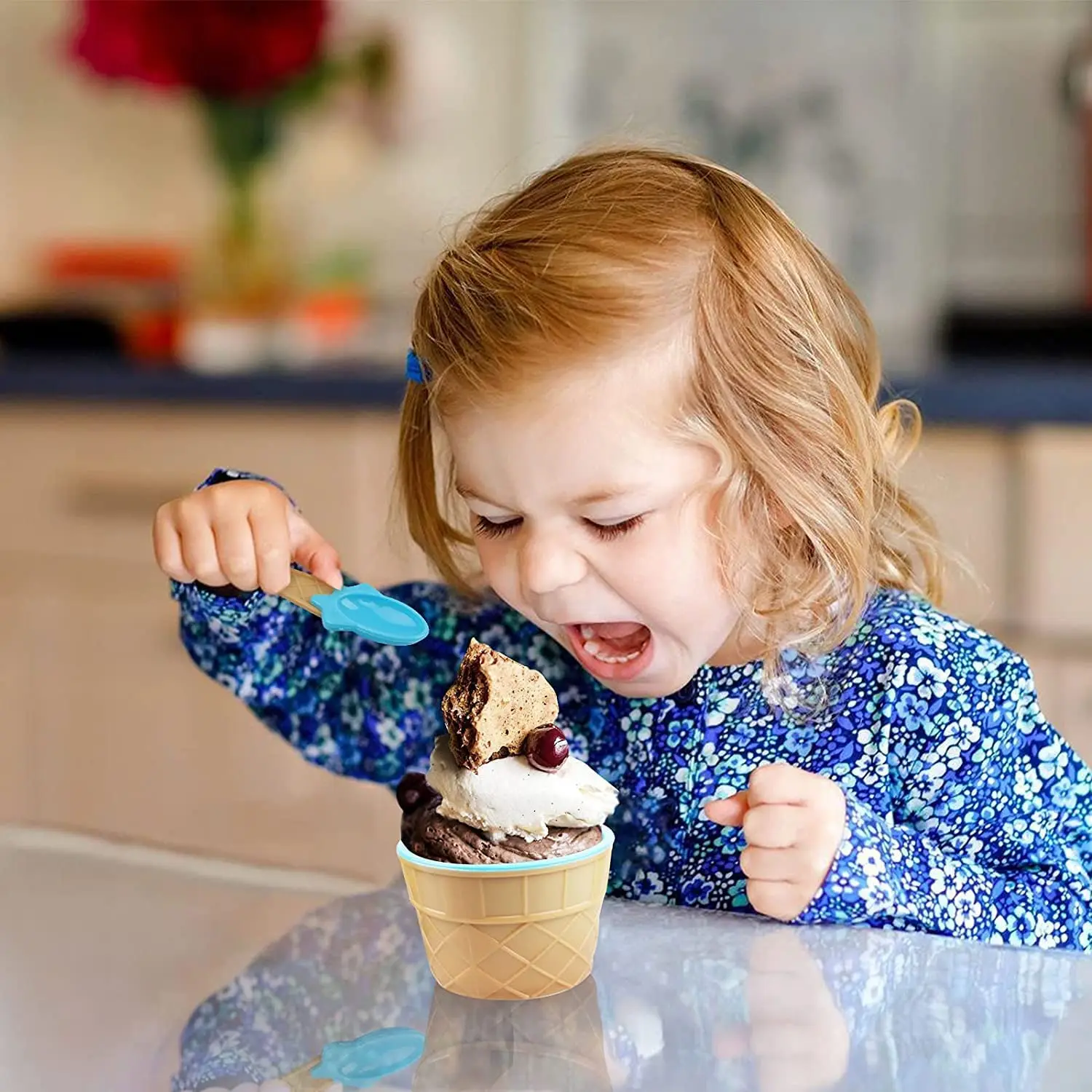 6sets Ice Cream bowls and Spoons Cartoon Candy Dessert Sundae Frozen Bowls for kids set Party Favors Dishes ice cream kits