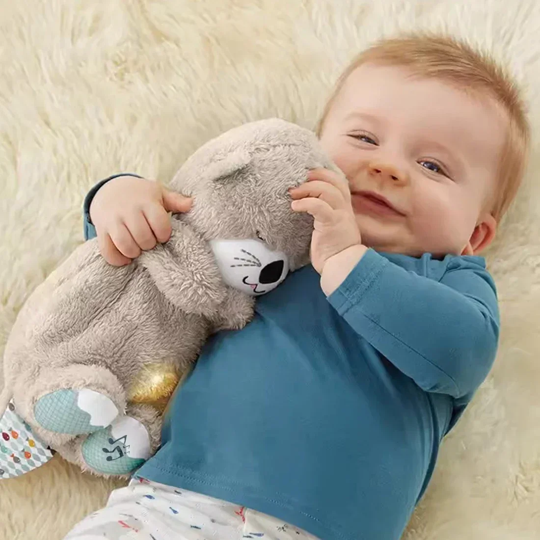 Breathing Glowing Cute Little Otter Doll Breathing koala Elephant Baby Lulls To Sleep Cute Sleeping Doll Music Early Education 6