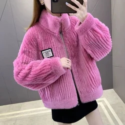 Lamb Plush Women Coat 2024 New Winter Real Fur Outerwear Female Casual Loose Genuine Wool Jacket Manteau Femme Hiver E662