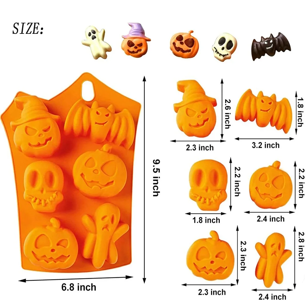 Halloween Moulds Nonstick Silicone Pumpkin Mold Skull Bat Ghost Shape Chocolate Candy Mold Baking Cake Pudding Cookie Cupcakes