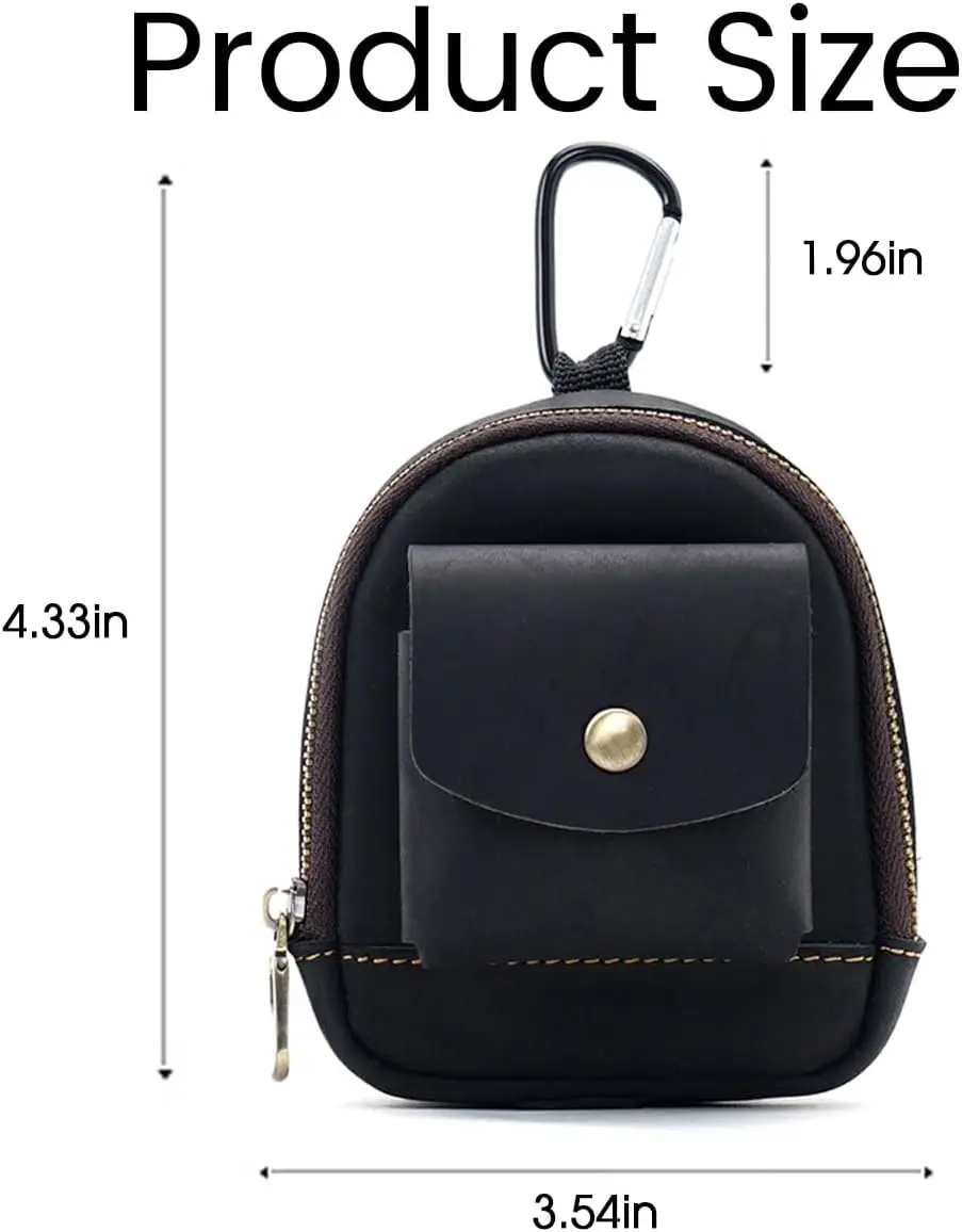Genuine Leather Coin Purse Soft Change Purse with Hook and 2 Pockets Mini Coin Pouch Holder for Men Women Outdoor Sport Key Case