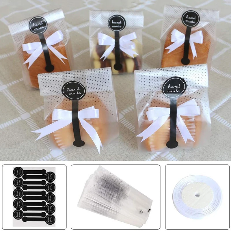 

Cookie Bags For Packaging Translucent Plastic Cellophane Pastry Bags For Party Gift Wrapping Goods With Stickers And Ribbon