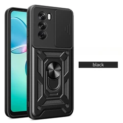 Durable Shockproof Magnetic Ring Phone Case with Slide Camera Protection for Reno12 F 5G (Black)