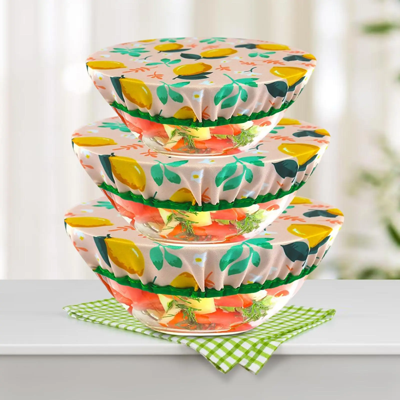 

3 Pieces Food Bowl Cover Two Layers of Fabric Elastic Food-Preservation