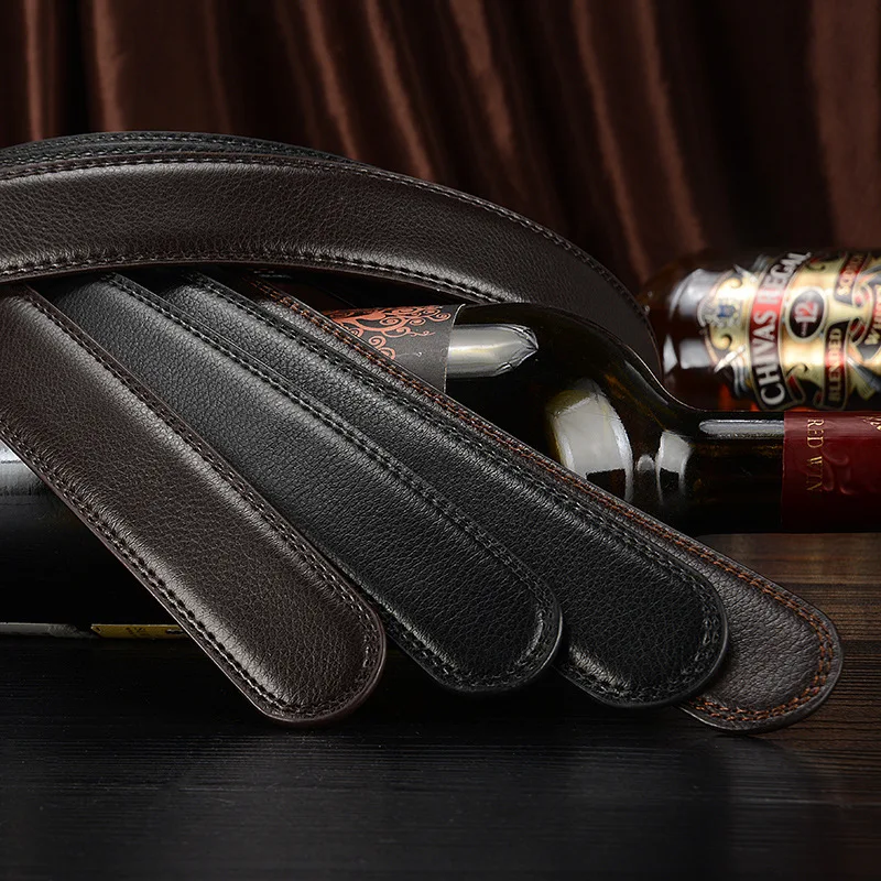 Mens Belt 3.0cm 3.5cm Wide No Buckle Cow Leather Automatic Belt Body Strap Without Buckle For Leather Belt