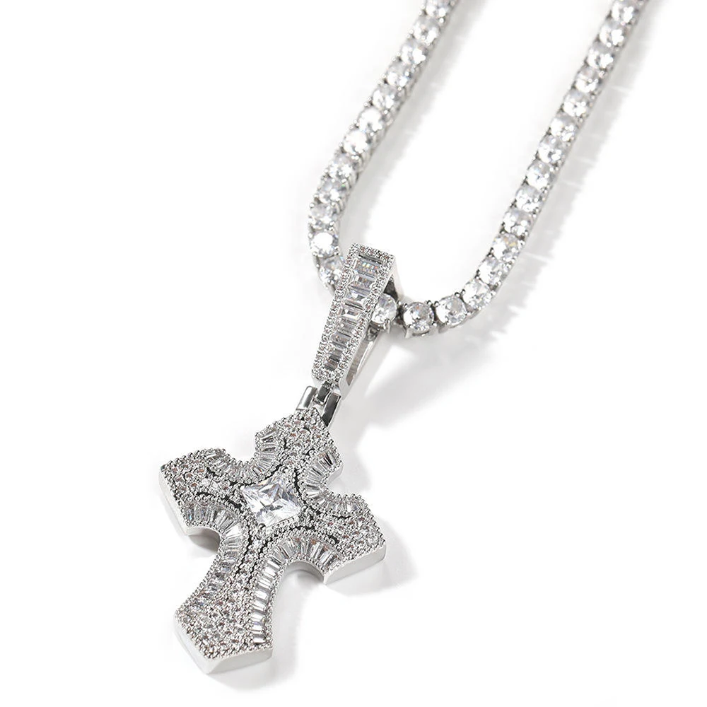 

Hip Hop Iced Cross Pendants For Men Prong Setting Square Bling Cubic Zircon Pendant Necklace Hiphop Jewelry