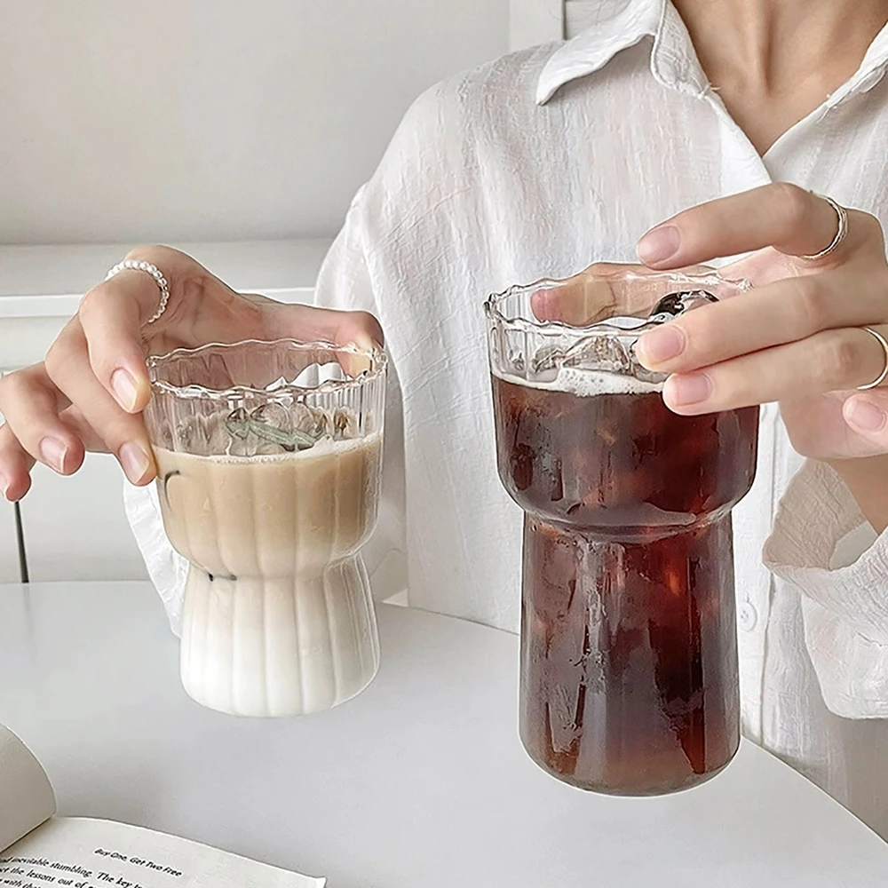 Ripple Drinking Glasses Origami Style Coffee Cup Glass Cup Clear Drink for Juice Milk Champagne Cocktail Glass Drink