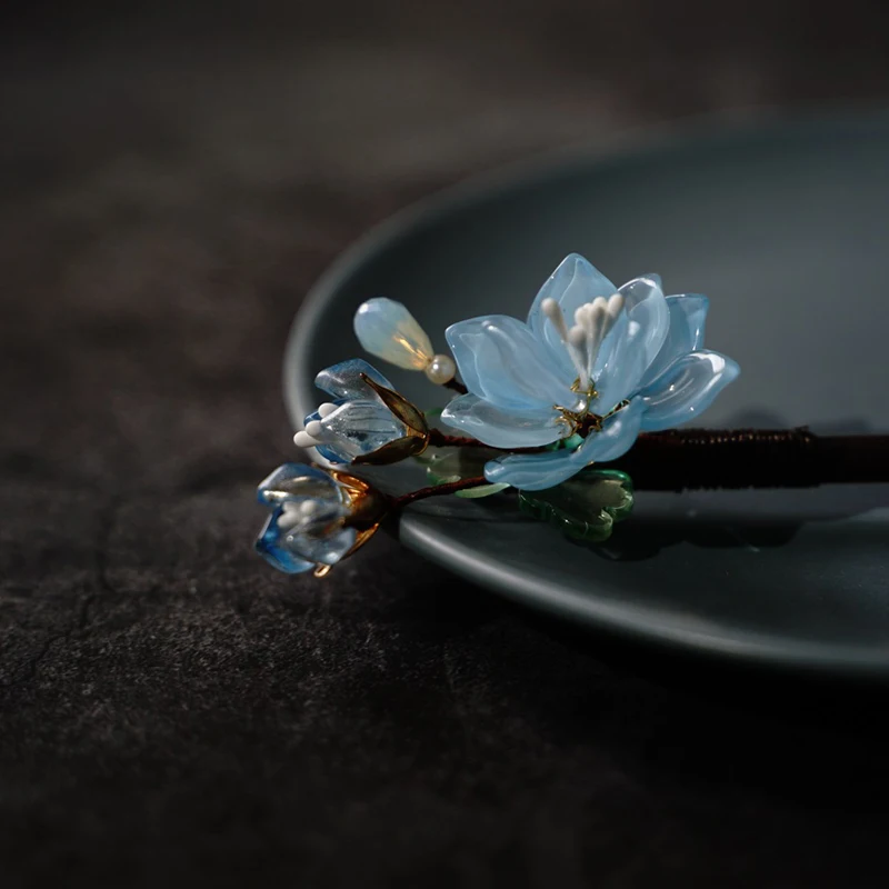 Classic Hair Stick Chinese Hanfu Hair Accessories Glazed Flower Hairpin Chopstick Vintage Girls Wooden Clasp Jewelry Gifts,hair accessory,hair stick,jewelry accessories