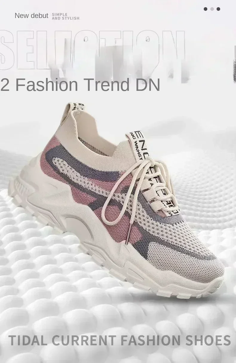 A pair of trendy thick-soled red mesh sneakers with a breathable woven design, perfect for casual wear and light running 01