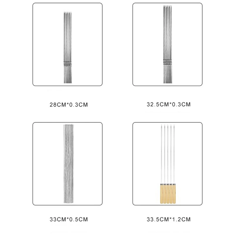 50Pcs Stainless Steel Barbecue Skewer with Wooden Handle Reusable BBQ Skewers Kebab Iron Stick for Outdoor Camping Picnic Tools