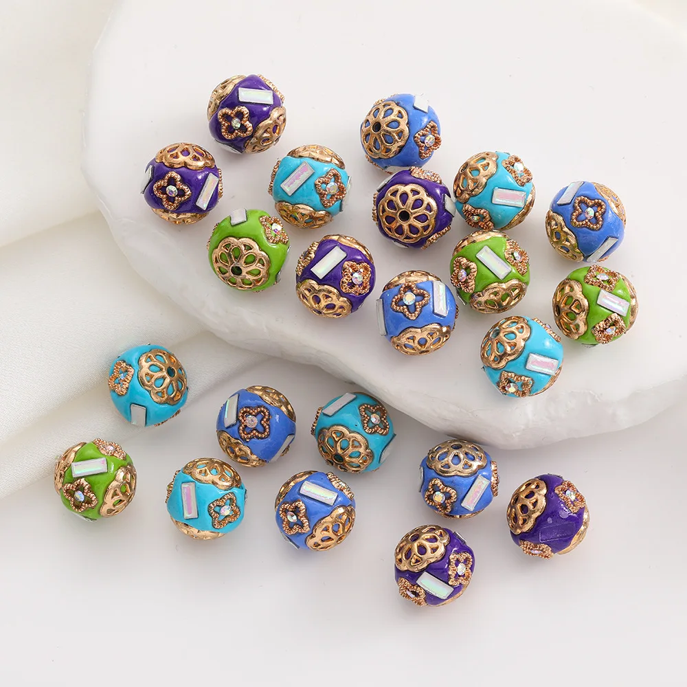 

20pcs 16mm Crystal Rhinestones Paved Floral Handmade Clay Nepalese Round Jewelry Beads Fit Bracelet Necklace Earring Ornaments