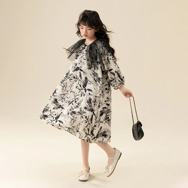 

Photography DressesChildren Girl Summer Dress Print Puff Sleeve Korean Girl Elegant Dress 8 10 12 years old
