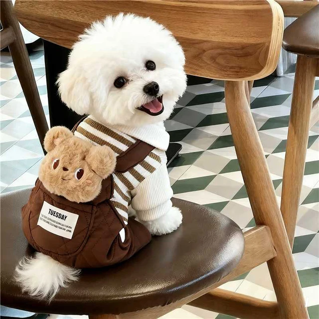 Thiened Autumn Winter Dog Clothes Bear Head Doll Four Legs Overalls Warm Anti edding  Pet Clothing Polyester Fiber 3