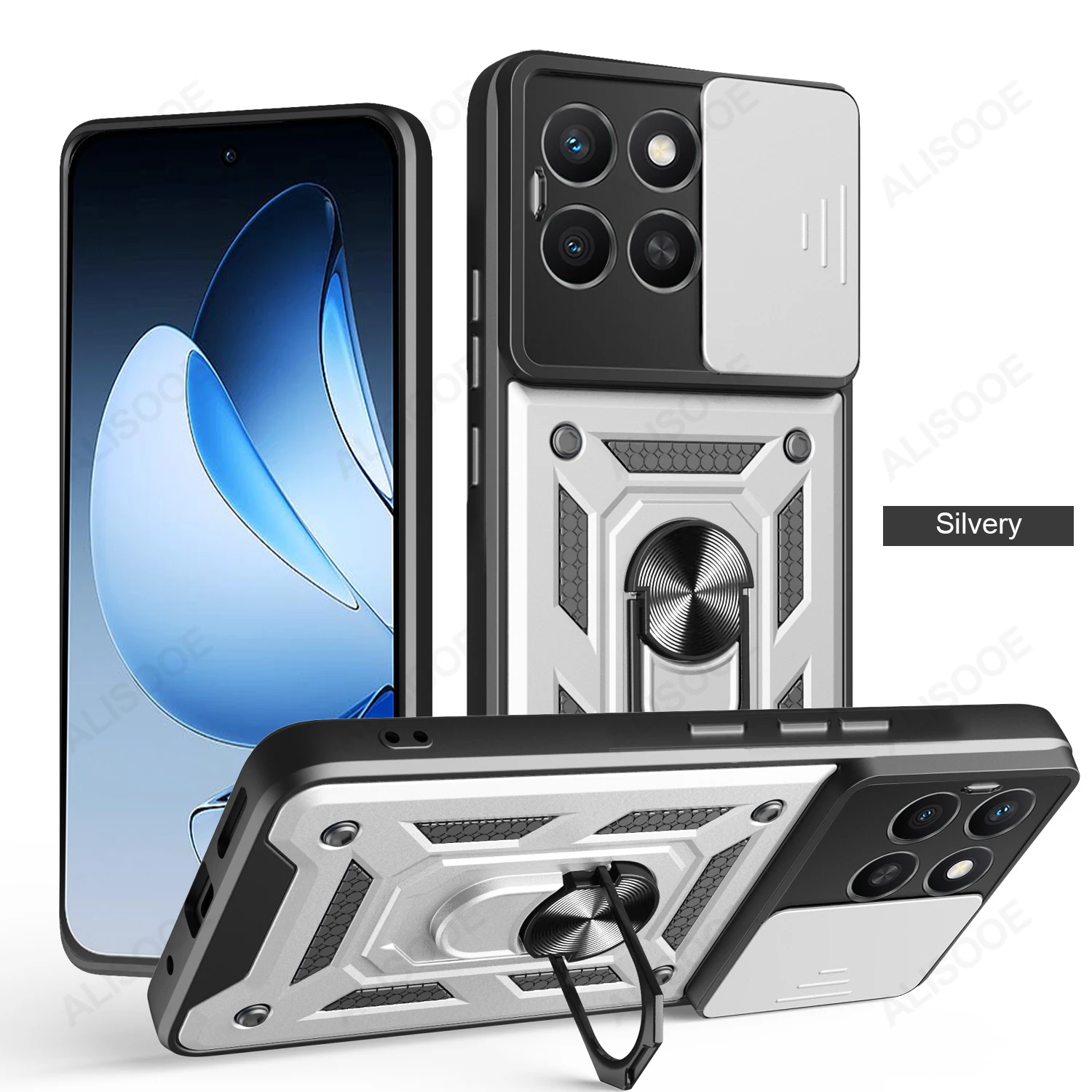 Slide Camera Cover with Armor Ring Stand Holder and Protective Case
