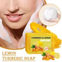 1/2 pièces citron curcuma acide kojique barre de savon, barre de savon au curcuma éclaircir même la peau vitamine E, savon au citron doux pour le visage, lavage du corps 2