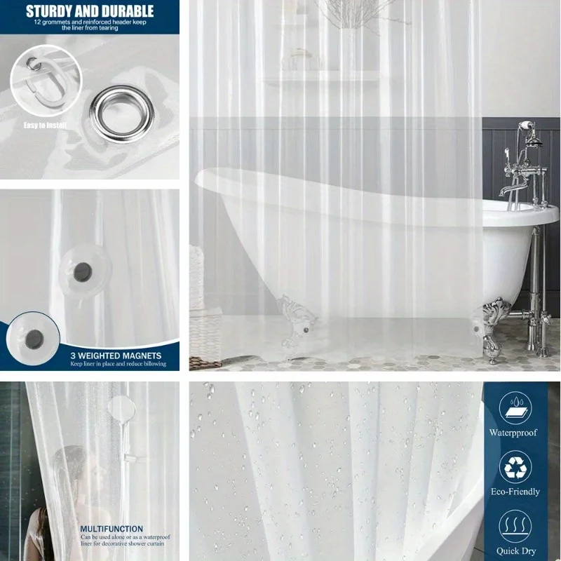 Clear PEVA Shower Curtain Liner - 72x75 Inch Heavy Duty Waterproof Liner With Magnets & Rustproof Grommets, Extra Long For Bathroom - View #9